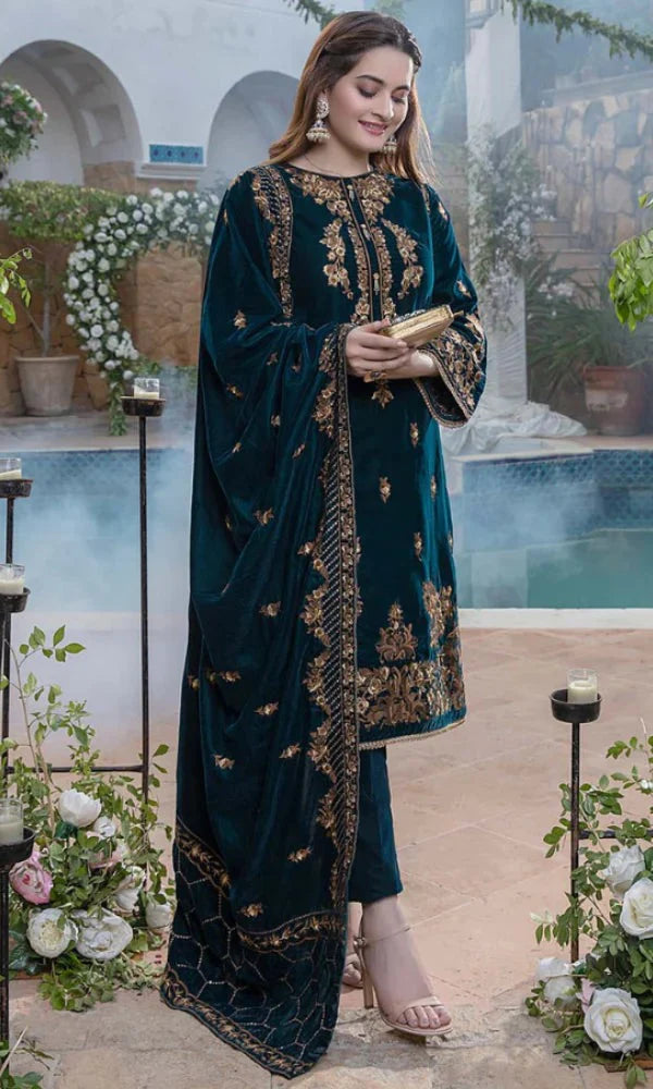Azure Pret Embroidered Velvet 3 Piece Suit Midnight Wine